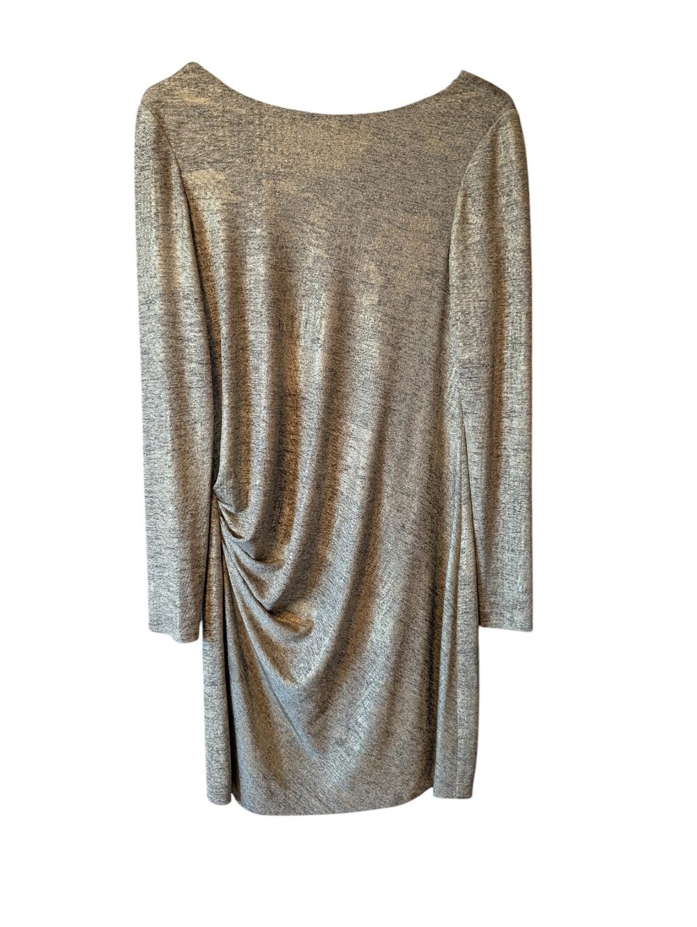 Vince Camuto Metallic Gold Long-Sleeve Draped  Cocktail Dress Cowl Back Sz. 6
